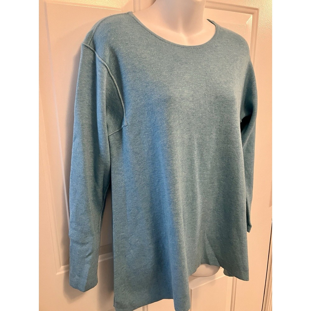 J Jill Sweater Womens Small Petite Aqua Blue Reversible Round Neck Knit Pullover